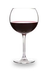 A traditional and elegant bowl shaped glass of red wine, isolated on white