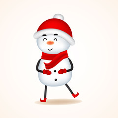 Cheerful snowman greets. Isolated.. Christmas cute cartoon character.