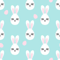 Cute hand drawn Easter bunnies and Easter eggs seamless background, Doodle vector background, great for textiles, banners, Wallpaper, packaging and others