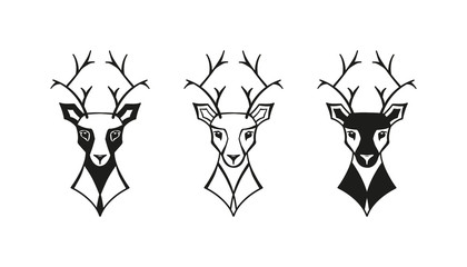 Deer Heads logo icons Vector Set. Reindeer emblem collection