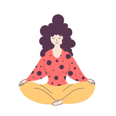 Relaxed woman sitting in lotus pose flat vector illustration