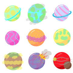 A Collection of Cartoon Illustration Planets As Vectors Some Exploding
