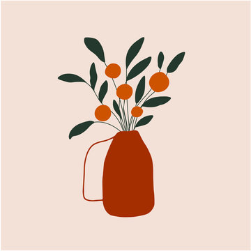 recommend clip art: Orange tree in vase abstract illustration.