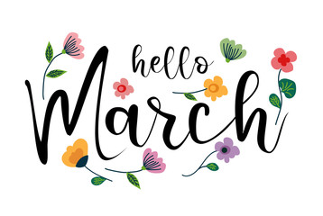 Hello March, handwritten lettering vector illustration © danijelala