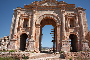 Visit the archaeological ruins of the Roman city of Jerash, Jordan.