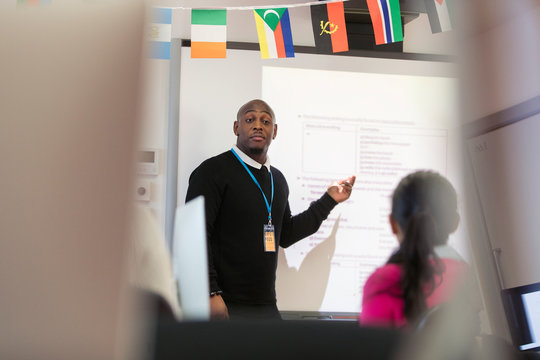 Male community college instructor leading lesson