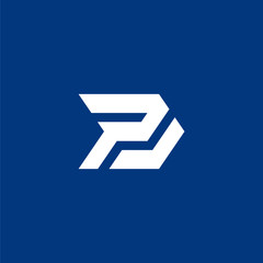 Initial letter P J logo template with sporty arrow line art symbol in flat design monogram illustration
