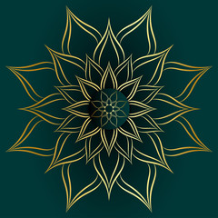 Circle pattern petal flower of mandala with gold color,Vector floral power mandala unique design with green jade background,Hand drawn pattern,concept Soul power,spiritual