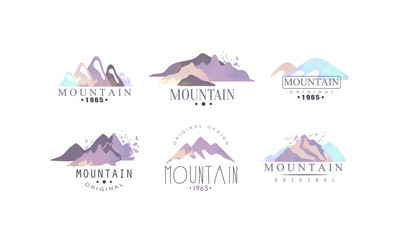 Mountain Original Logo Design Templates Collection, Outdoor Adventures Retro Labels Vector Illustration