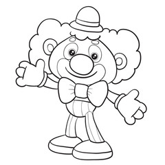 toy clown stands in full growth and waits for someone to play with him, isolated object on a white background,