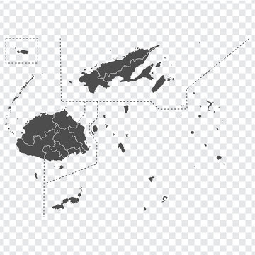 Blank map of Fiji. High quality map Republic of Fiji  with provinces on transparent background for your web site design, app, UI. Oceania. EPS10.