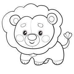 lion toy stands and waits for someone to play with him, isolated object on a white background,