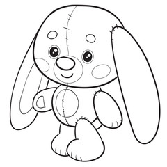 toy hare stands and waits for someone to play with him, isolated object on a white background,