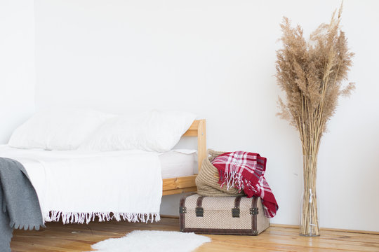 Beach Home Decor With Boho Cushions, Vase With Lavender Flowers And Old Books. Cottage Style Interior Decoration.