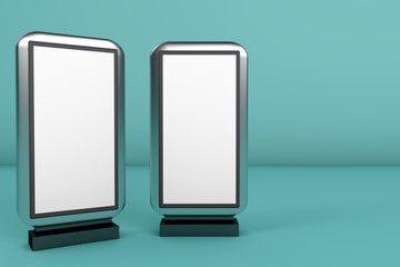 3d rendering of trade and retail concepts. Empty advertising billboard.  Clear outdoor poster template and commercial outside baner for ad. Empty street banner with copy space.