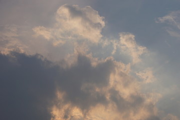 The blue sky and he white and greyish clouds