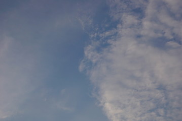 The blue sky and he white and greyish clouds