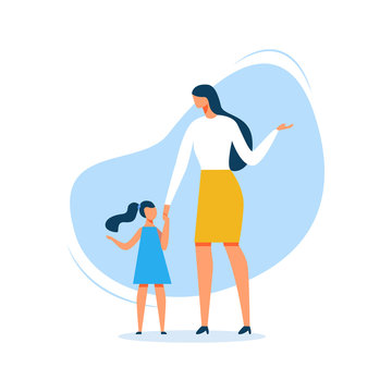 Vector Cartoon Mother and Daughter Cutout Illustration. Medicine and Health Security Family Insurance. Child Immunity and Healthcare, Prevention and Treatment. Consultation and Diagnosis