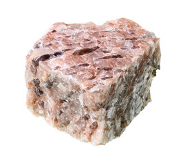 unpolished granite pegmatite rock cutout on white