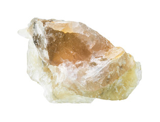 raw yellow fluorite rock cutout on white