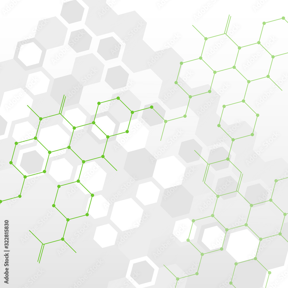 Poster Adstract connection background with hexagonal white and grey pattern