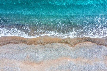 Top view aerial photo from flying drone of an beautiful sea landscape with turquoise water. copy space