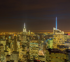 Naklejka premium View of New York Manhattan during sunset hours