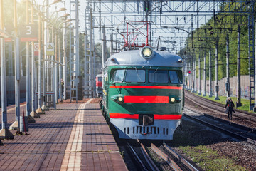 Retro passenger train moves from Moscow to Mytischi.