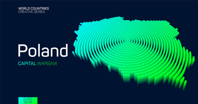 Fototapeta Isometric map of Poland with neon circle lines