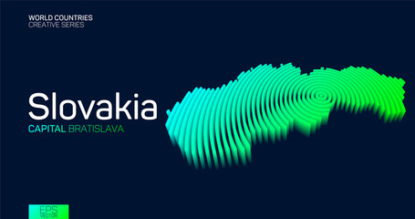 Isometric map of Slovakia with neon circle lines