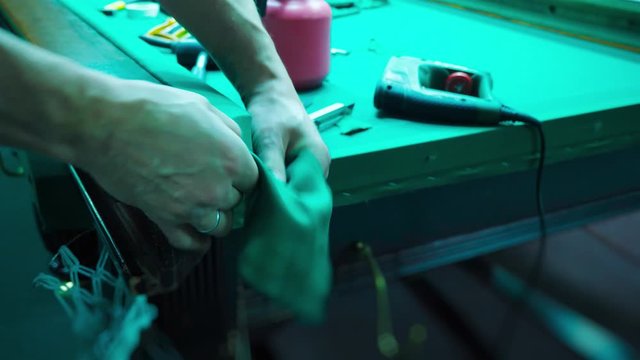 Replacing the Billiard Table Cloth. Repair of Billiard Tables.