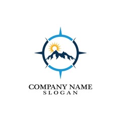Mountain adventure logo design. Compass icon symbol