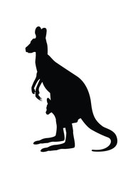 Kangaroo carrying a cute baby, silhoutte kangaroo withe baby . 