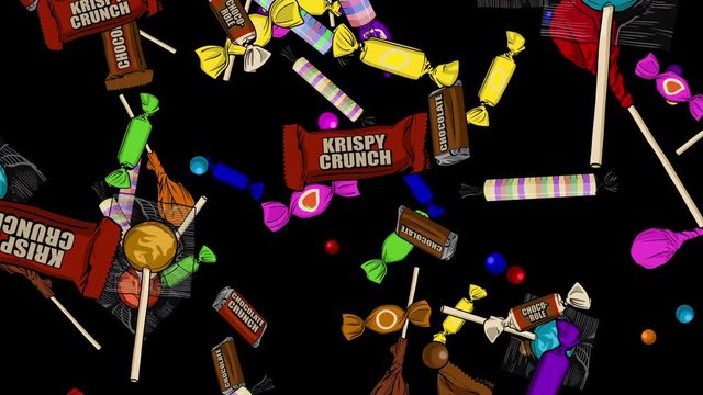Cartoon Candy Raining Down Alpha Channel