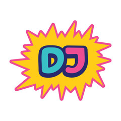 Set of lettering 90s life. Dance dj cartoon theme. Vector hand drawn illustration isolated