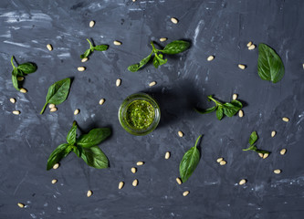 pesto sauce ingredients top view