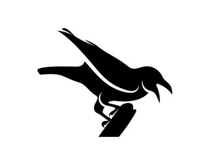 Raven bird logo vector template, Black silhouette of a crow on an isolated background