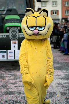 riedisheim - France - 8 February 2020 - Portrait of people with garfield cat costume parading in the street