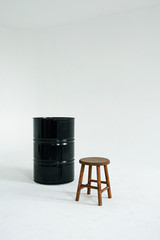 stool and barrel in cyclorama on a white background