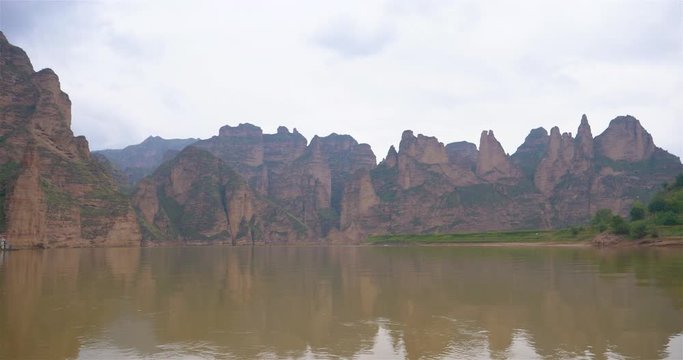 Landscape view of the yellow river in liujia xia Bingling Temple, Gansu China.
