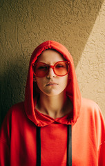 Young Androgyne Woman with short blond hair
