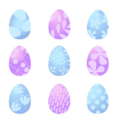 Vector illustration. Set of bright neon Easter eggs with drawings. For decoration of websites, clipart, cards.