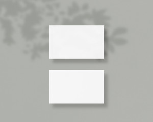 Blank business cards with soft shadow. Mockup of two horizontal business cards. Mockup scene. Photo mockup with clipping path.