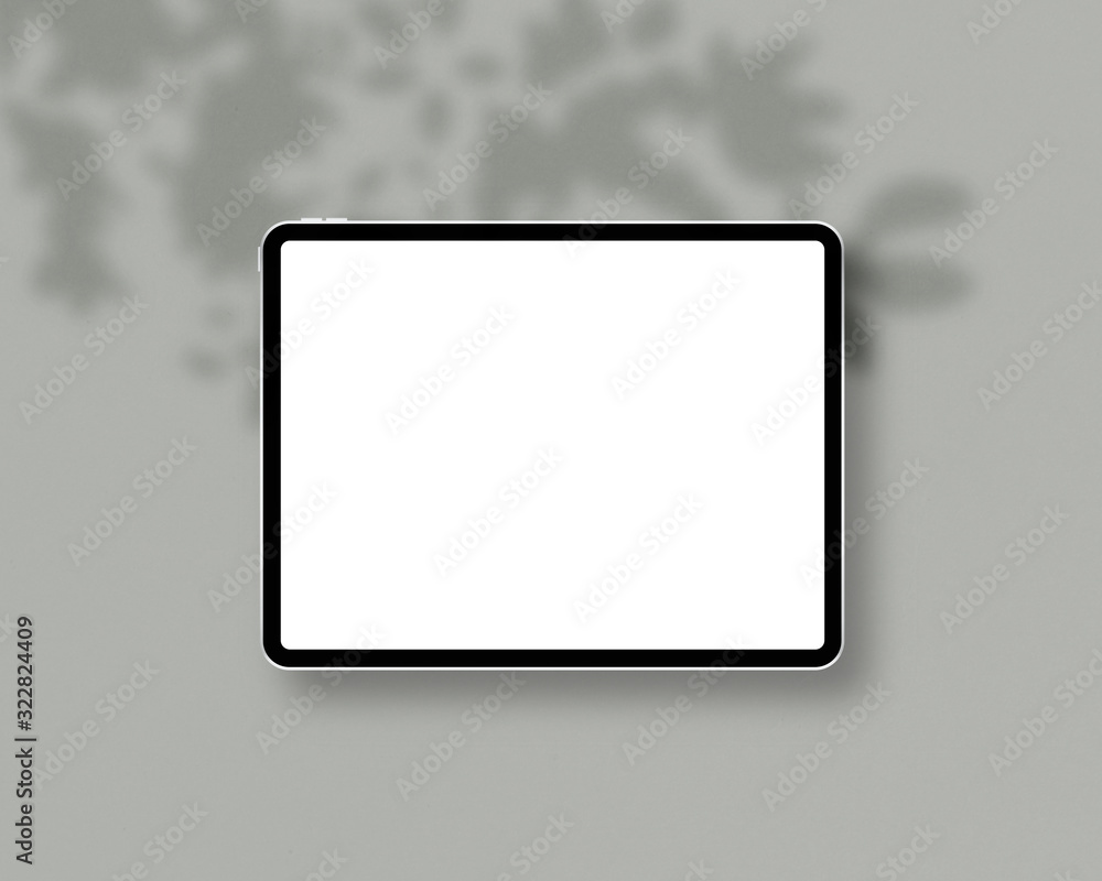 Poster modern tablet with blank white screen. mockup template with shadow overlays. photo mockup with clipp
