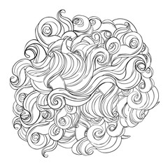 Fototapeta premium Natural texture. Decorative hand drawn doodle ornamental curly pattern isolated on white. Vector background. Stormy sea line art drawing. Splash ocean, clouds or hair.