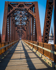 Train bridge and church