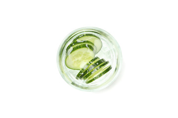 Glass with infused cucumber water isolated on white background