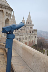 Telescope on Fisherman's Bastion, City view, Budapest Hungary