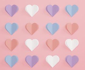 3d abstract Pastel of paper heart for your design. Blank frame for mock up. Happy Valentine's and anniversary Day.