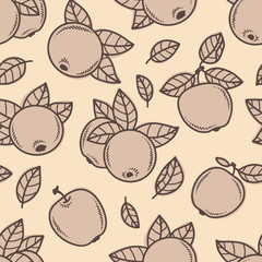 Seamless pattern with apples on beige background. Vector illustration.